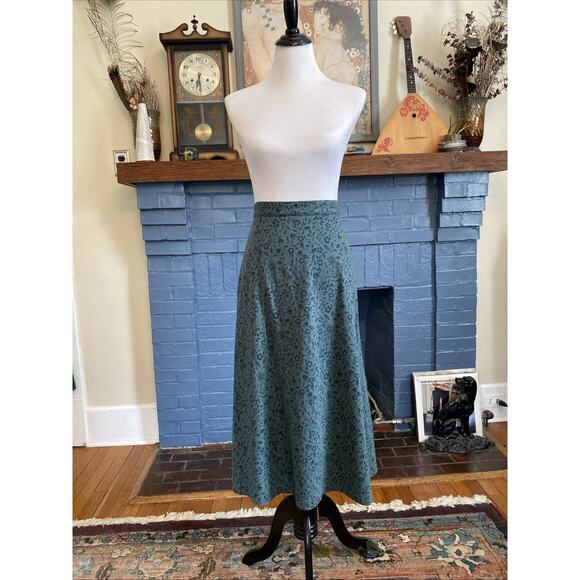 Vintage LL Bean L Petite Skirt A-Line Midi Below Knee Retro Elastic Waist Floral - Picture 2 of 12
